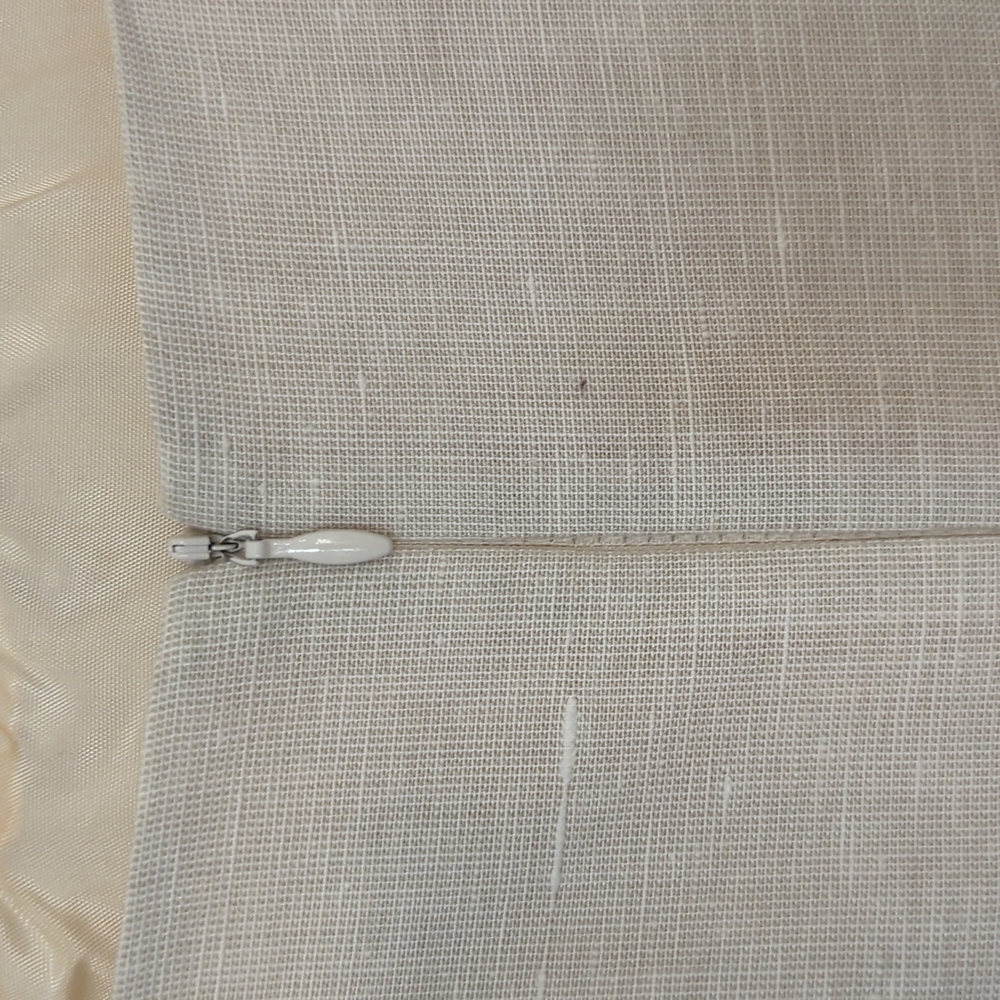 Burlapp Ruffle Sheath Linen Dress Cream Sz Small Asymmetrical Neck Pockets Zip - Picture 7 of 9